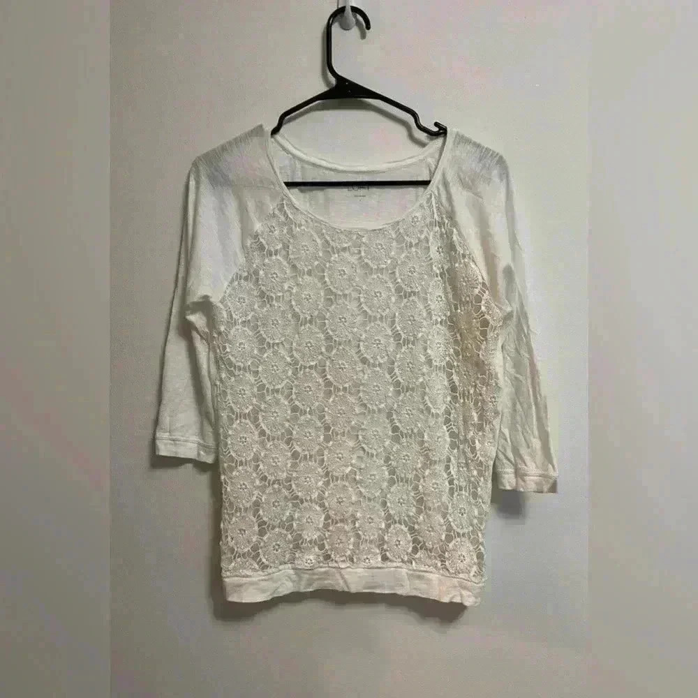 Ann Taylor‎ LOFT - Women’s 3/4 Sleeve White Layered Embroidered Top - Size S